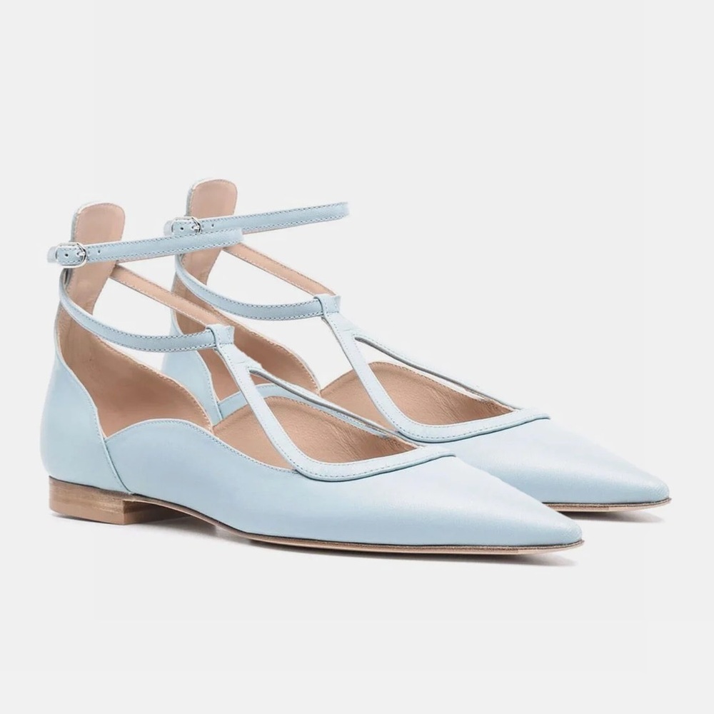 Scarosso Gae Pointed Ballerina Flats in Light Blue Size 6